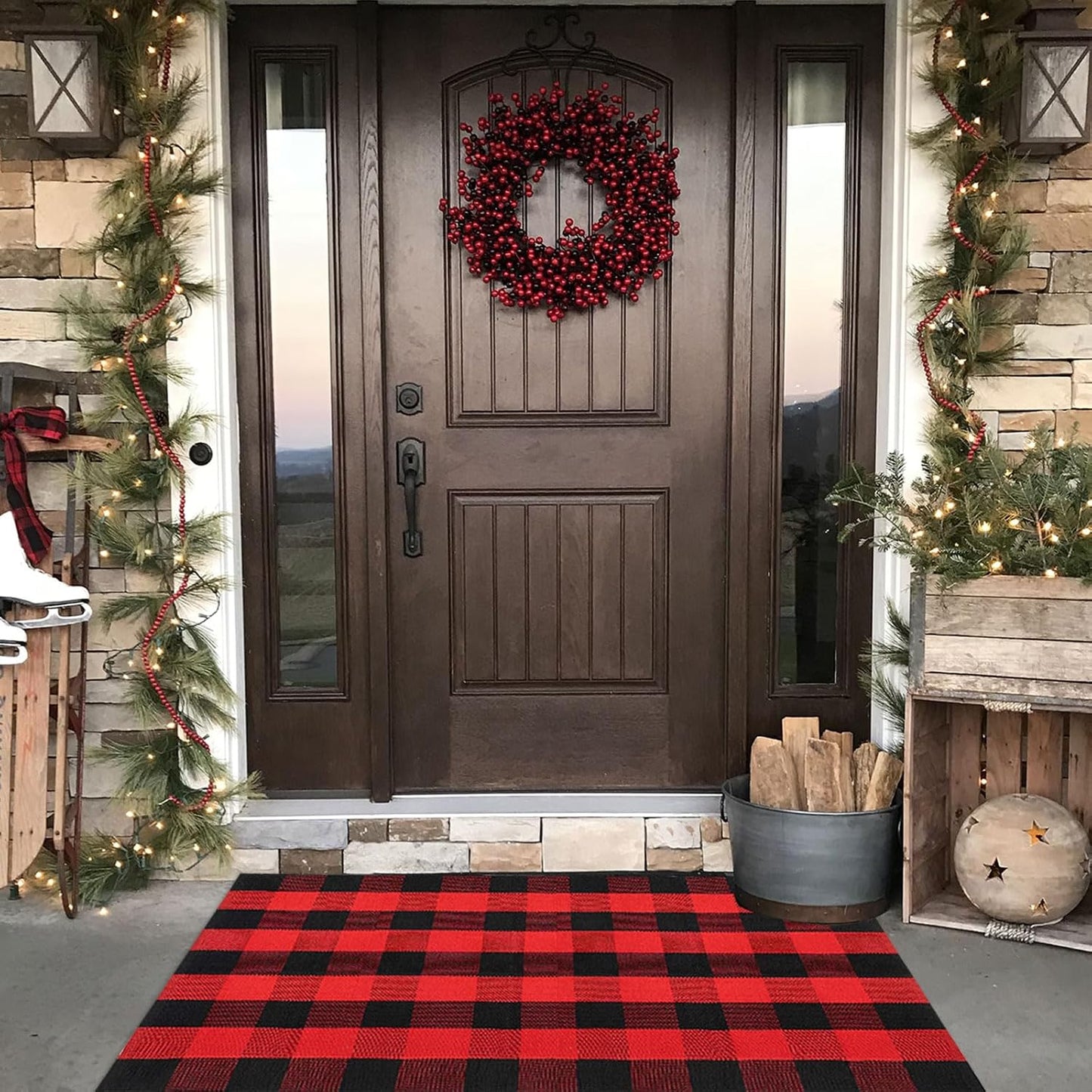 Tapete puerta navideño 35.4x59 pulg algodón tejido a mano
