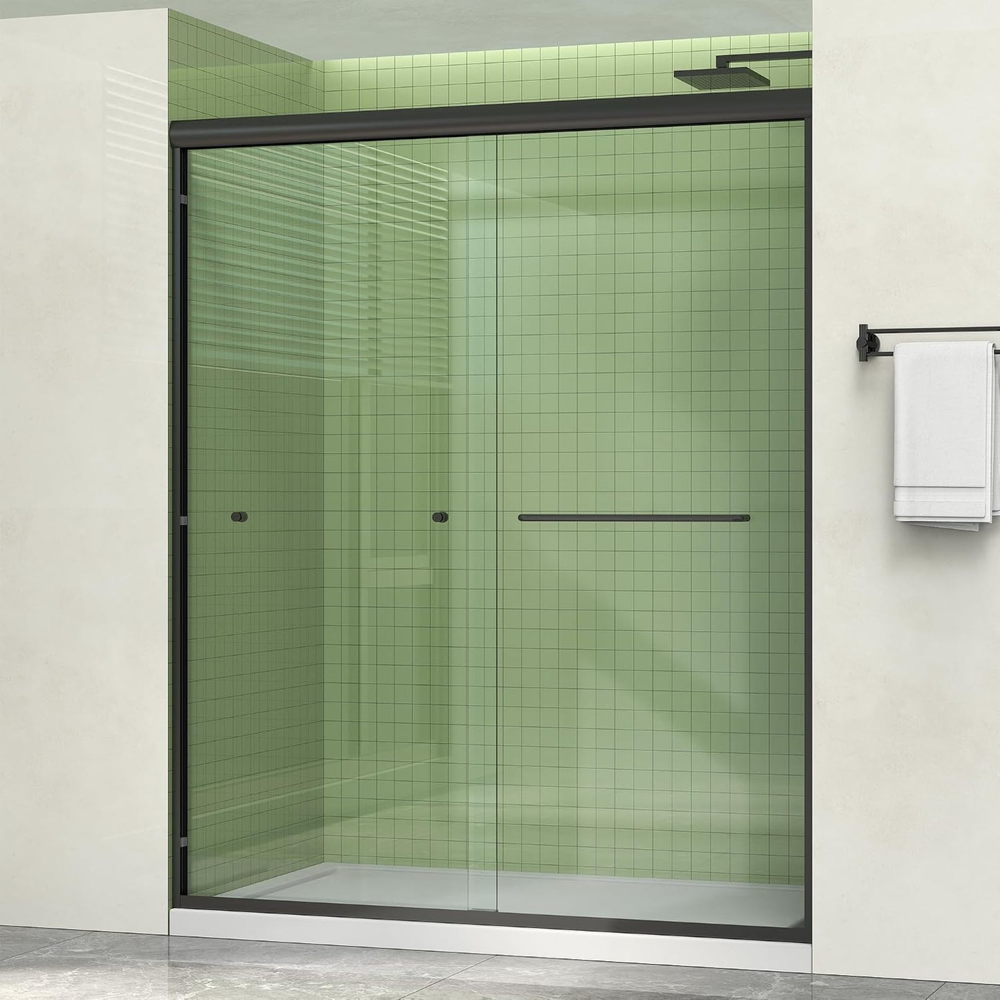 Puerta ducha deslizante 56-60x72pulg vidrio templado negro mate