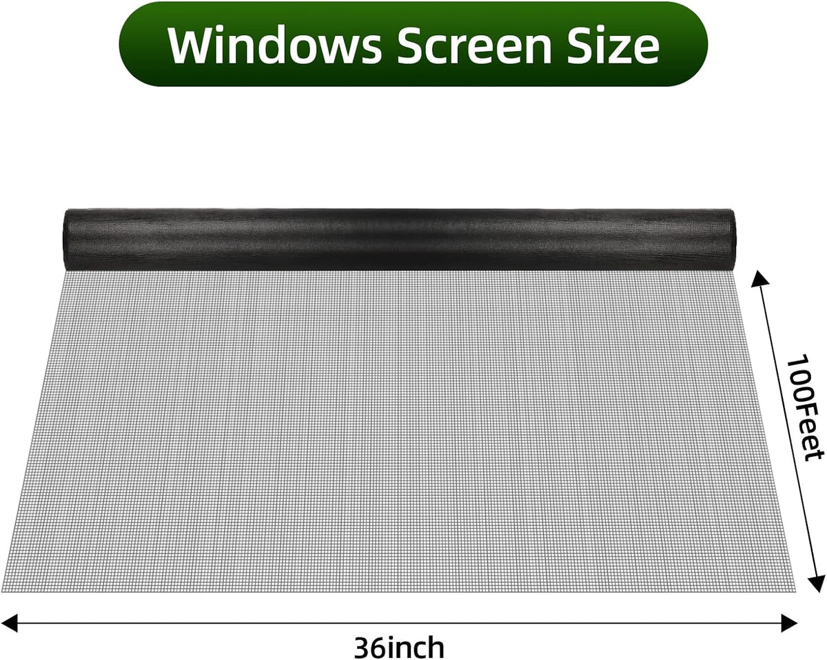 Rollo malla ventana 36pulg x100ft reemplazo puerta pantalla negro