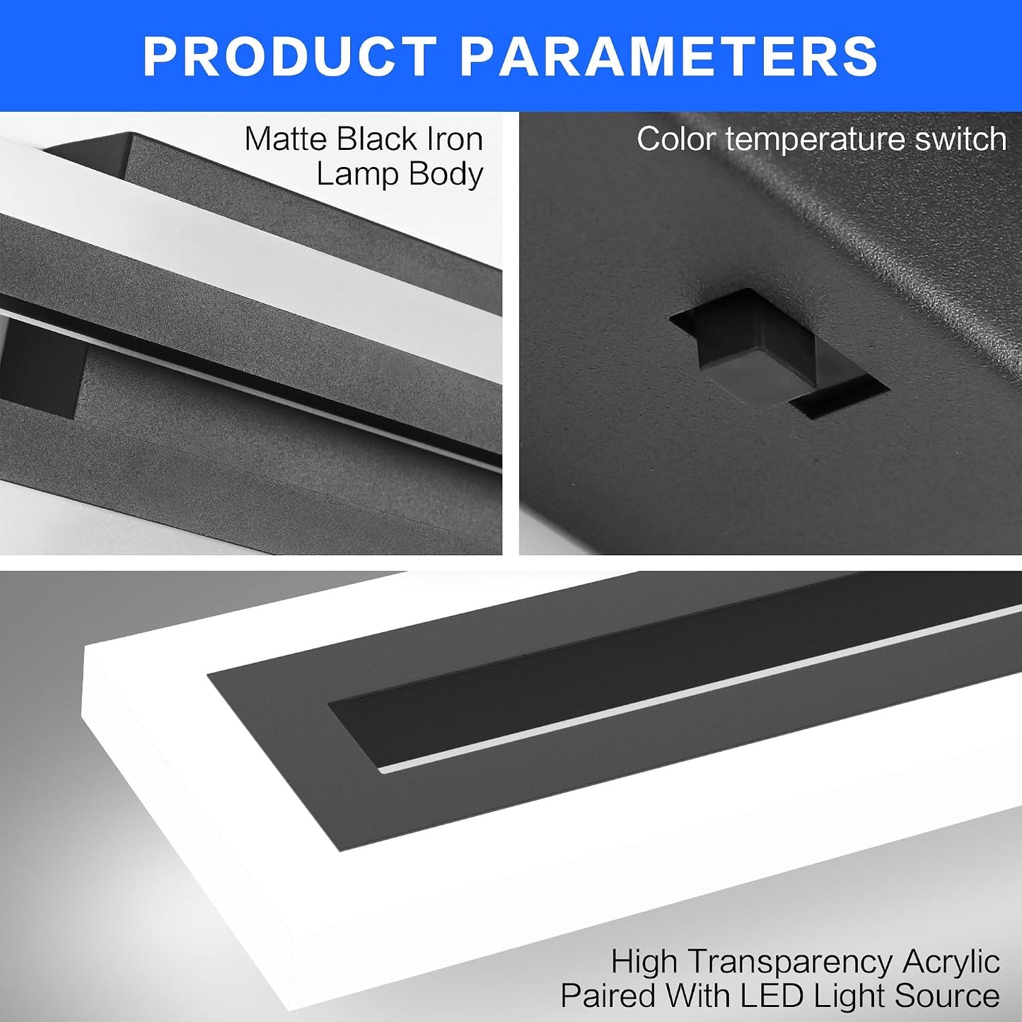 Barra luz led tocador 24pulg 5cct negra
