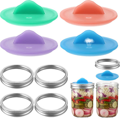 Kit fermentación 8 piezas con tapas y anillos para tarros Mason de 3 pulgadas sin BPA