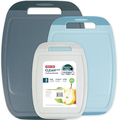 Tabla cortar plástico antimicrobiano 3 Pzas sin BPA azul gris