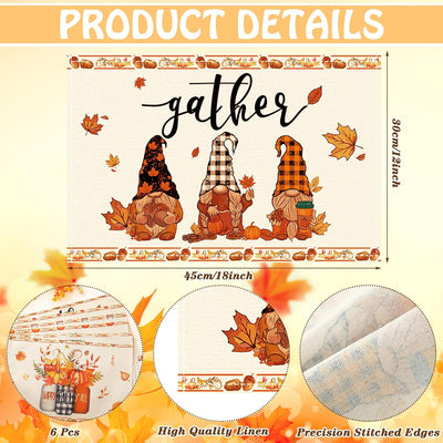 Set 6 Manteles 12x18pulg Hello Pumpkin Hojas Florales
