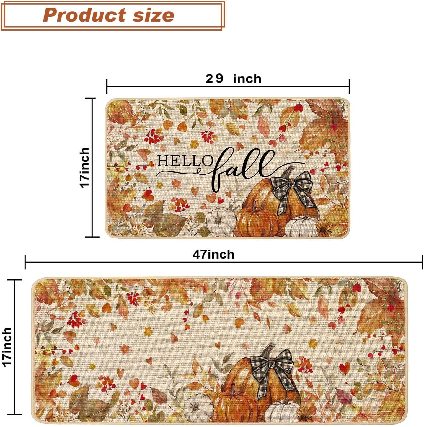 2 Tapetes Cocina Otoño Calabaza Hojas Florales Bajo Perfil