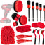 Kit 18 herramientas limpieza auto cepillos accesorios rojo