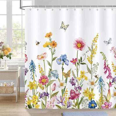 Cortina ducha floral amarilla 72x72pulg tela poliéster impermeable
