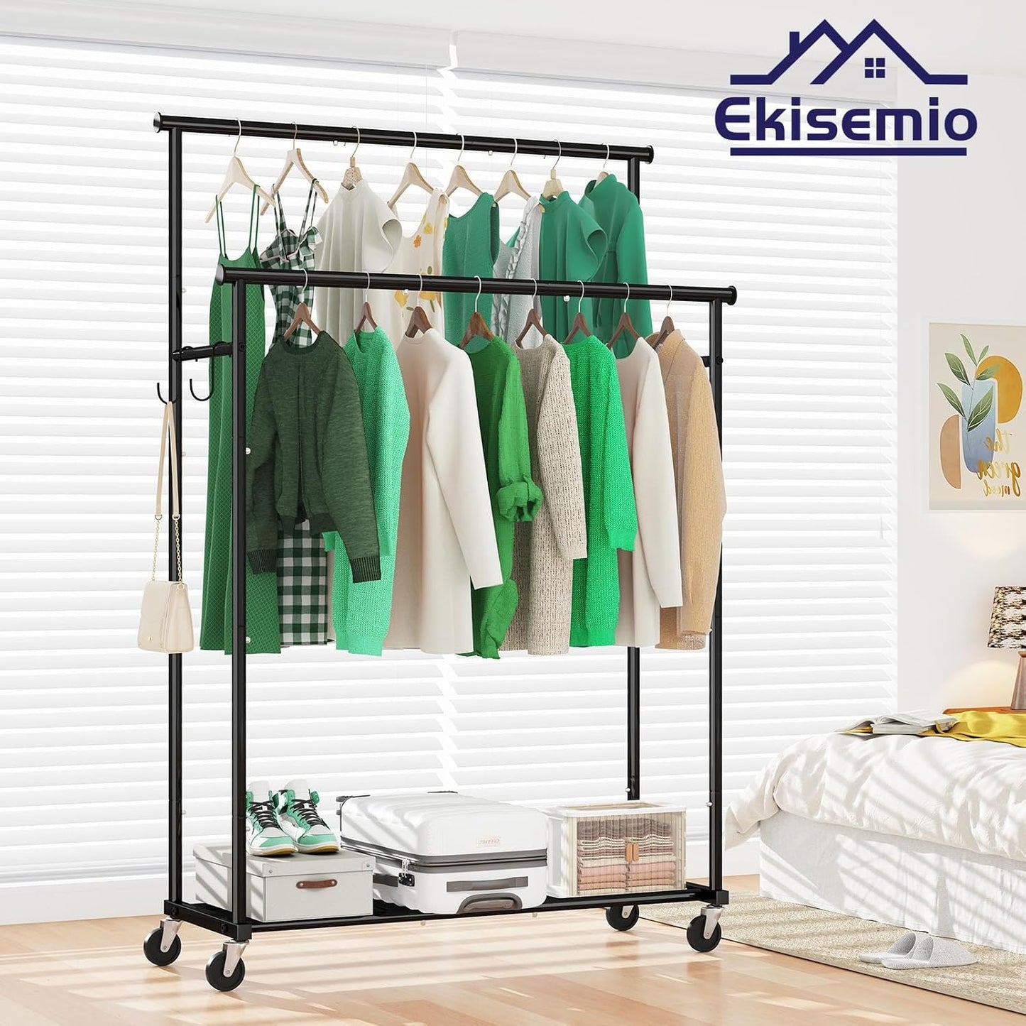 Perchero doble con ruedas 45" para ropa resistente negro