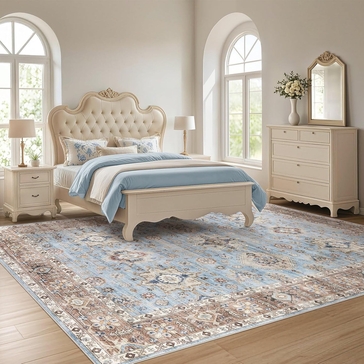 Alfombra lavable 5x7ft patrón vintage antiderrap
