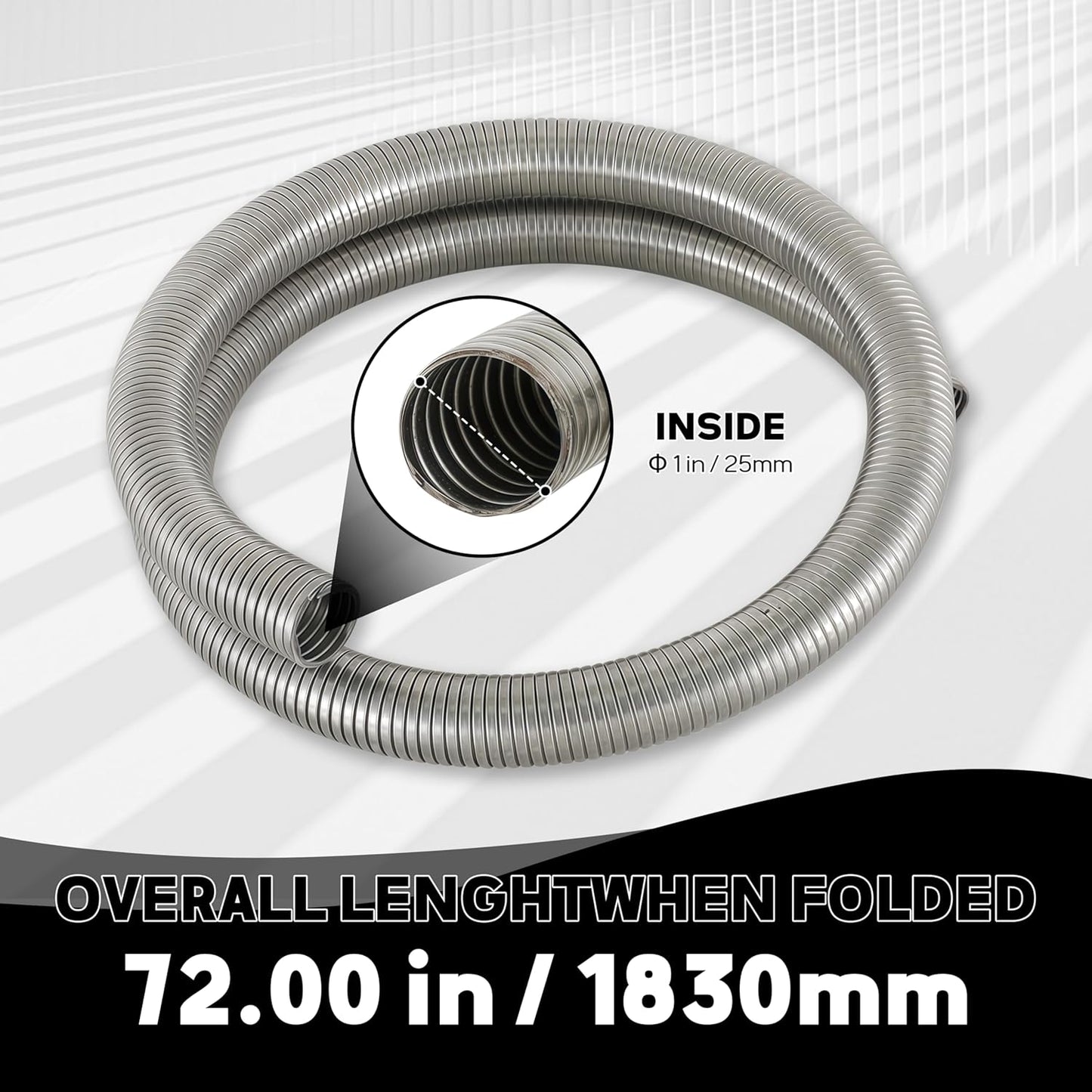 Tubo flexible escape universal acero inox T304 1" ID 72"