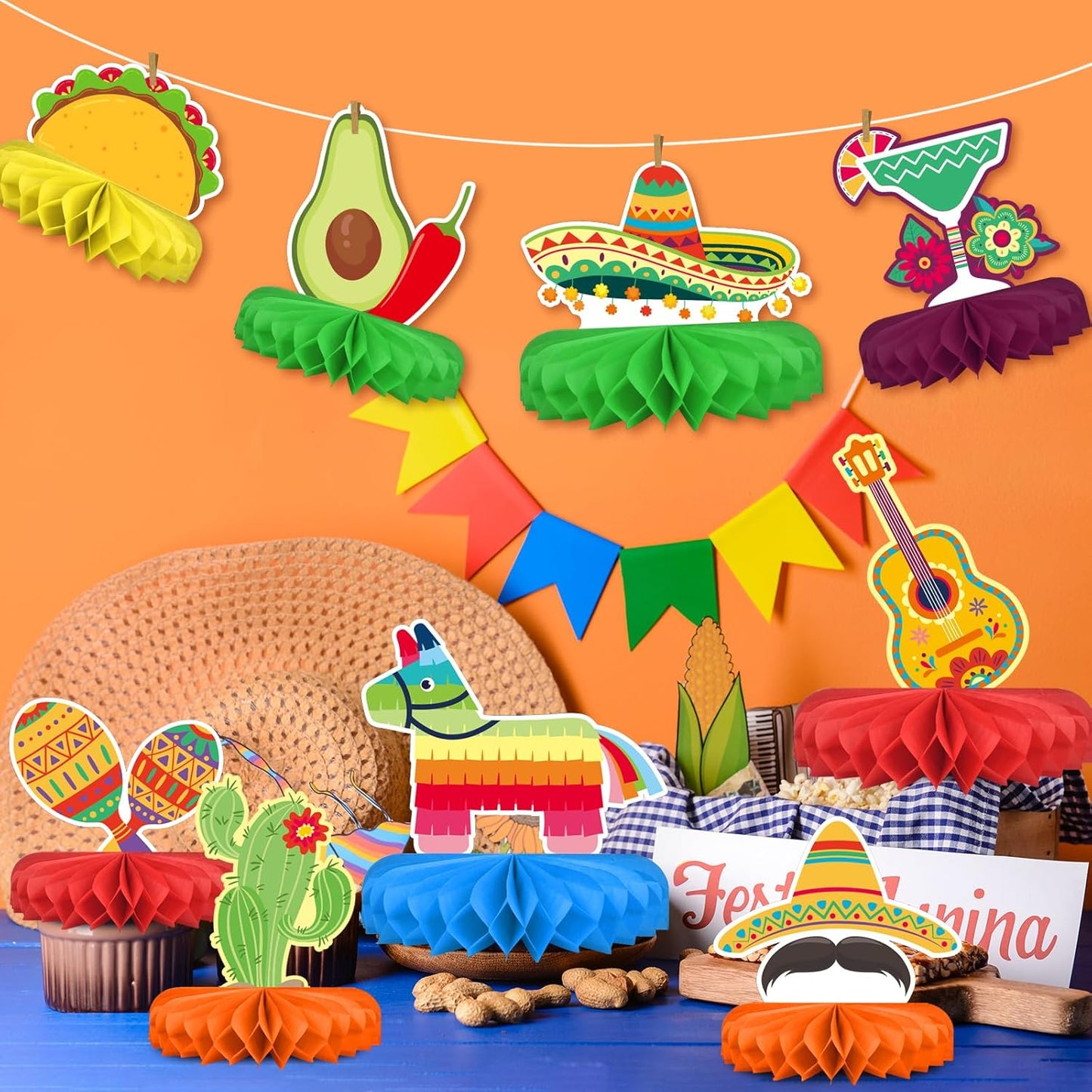 Centro mesa panal temática mexicana cinco de mayo fiestas tacos