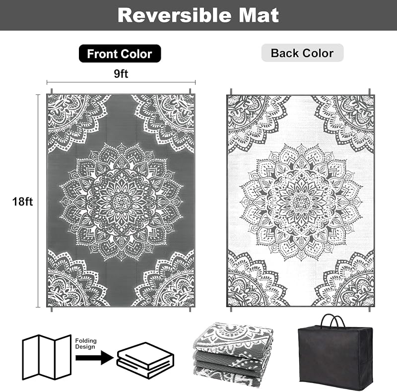 Alfombra exterior 9x18ft impermeable reversible plástico