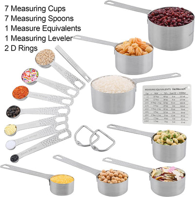 Set 16 tazas y cucharas medidoras acero inox 18/8 con nivelador