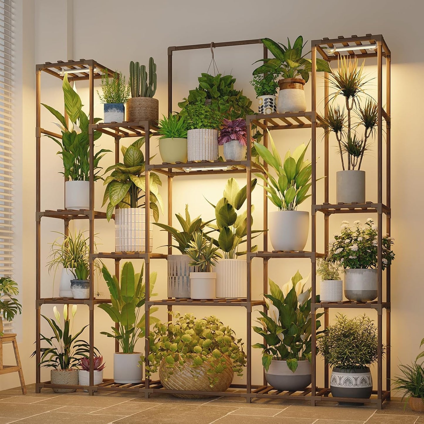 Soporte plantas con luces 17 niveles estante patio