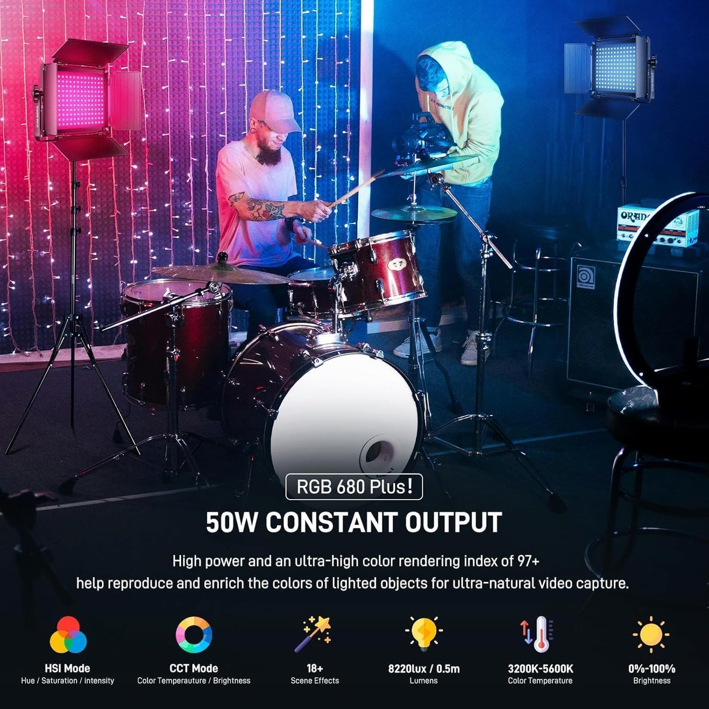Kit luz LED RGB 50W para video y fotos con app 3 paquetes
