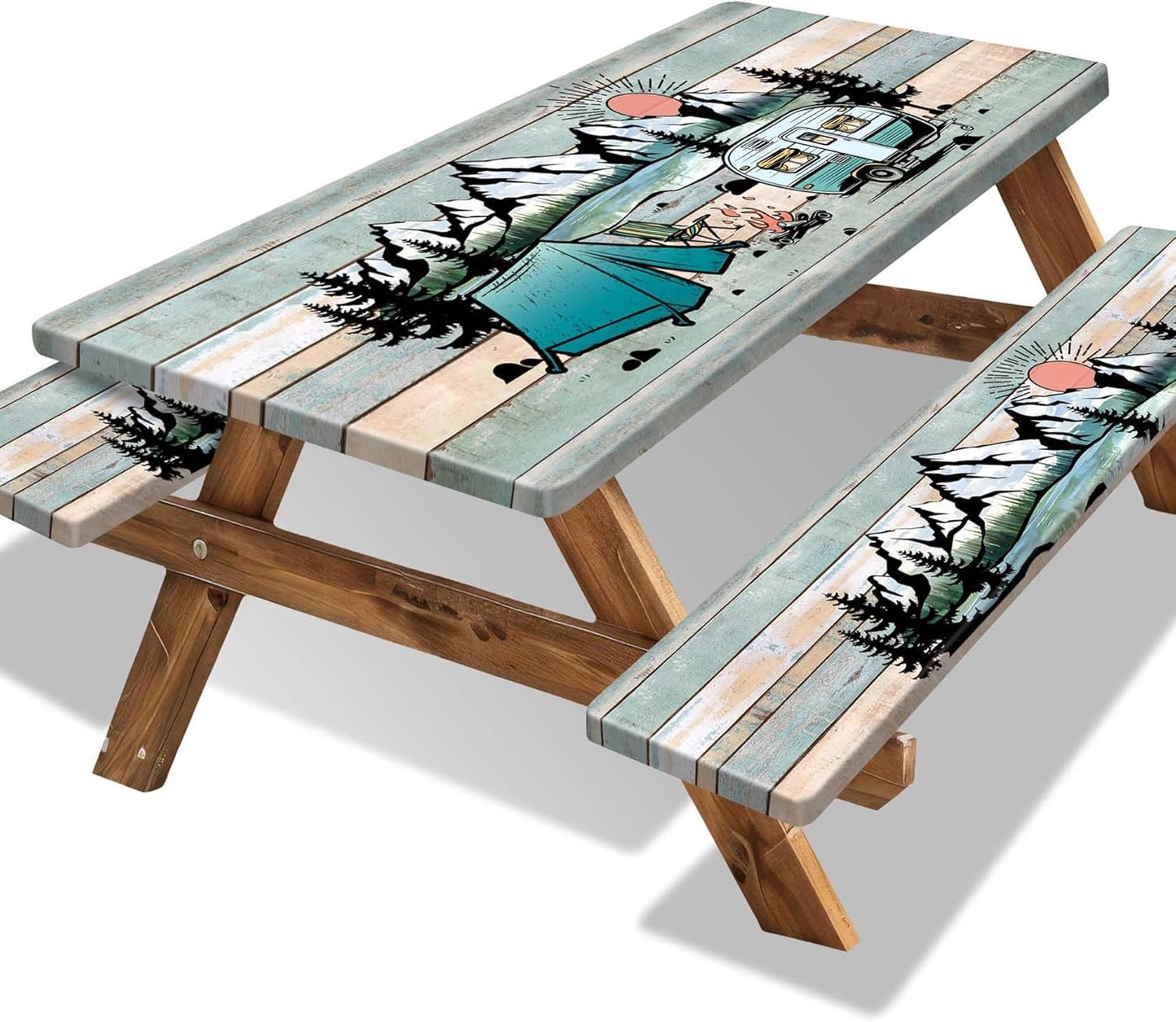 Funda mesa picnic con bancos 6ft tela madera elástica 3 pzas