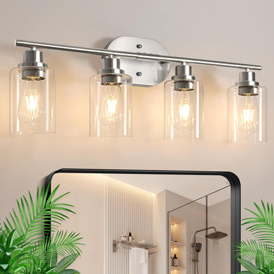 Lámpara baño 4 luces níquel cepillado vidrio transparente