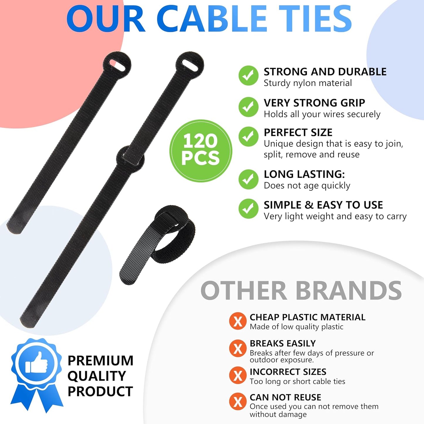 120 Bridas Reutilizables para Cables PC TV