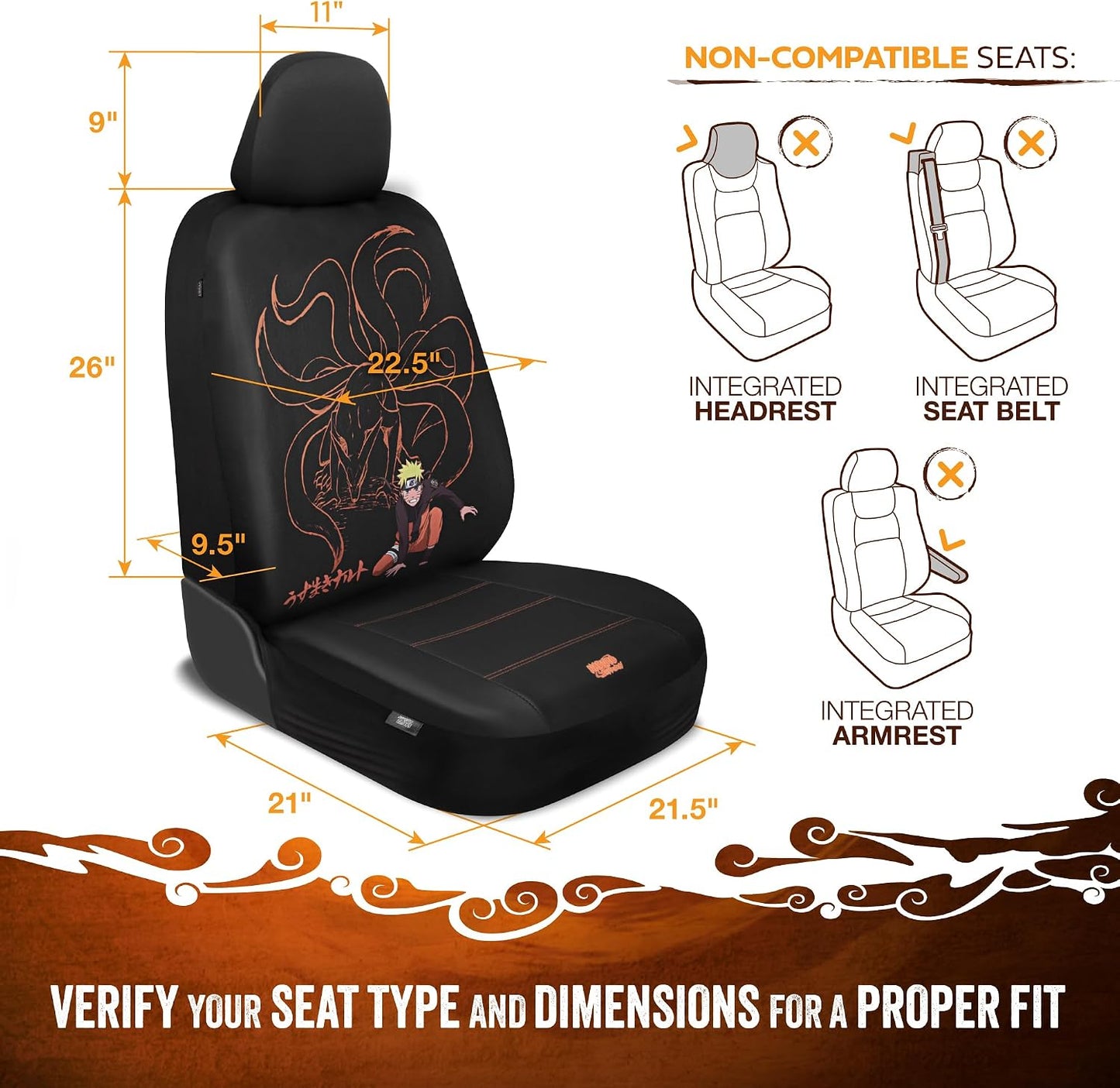 Fundas asiento delantero Naruto pack 2 semiuniversal