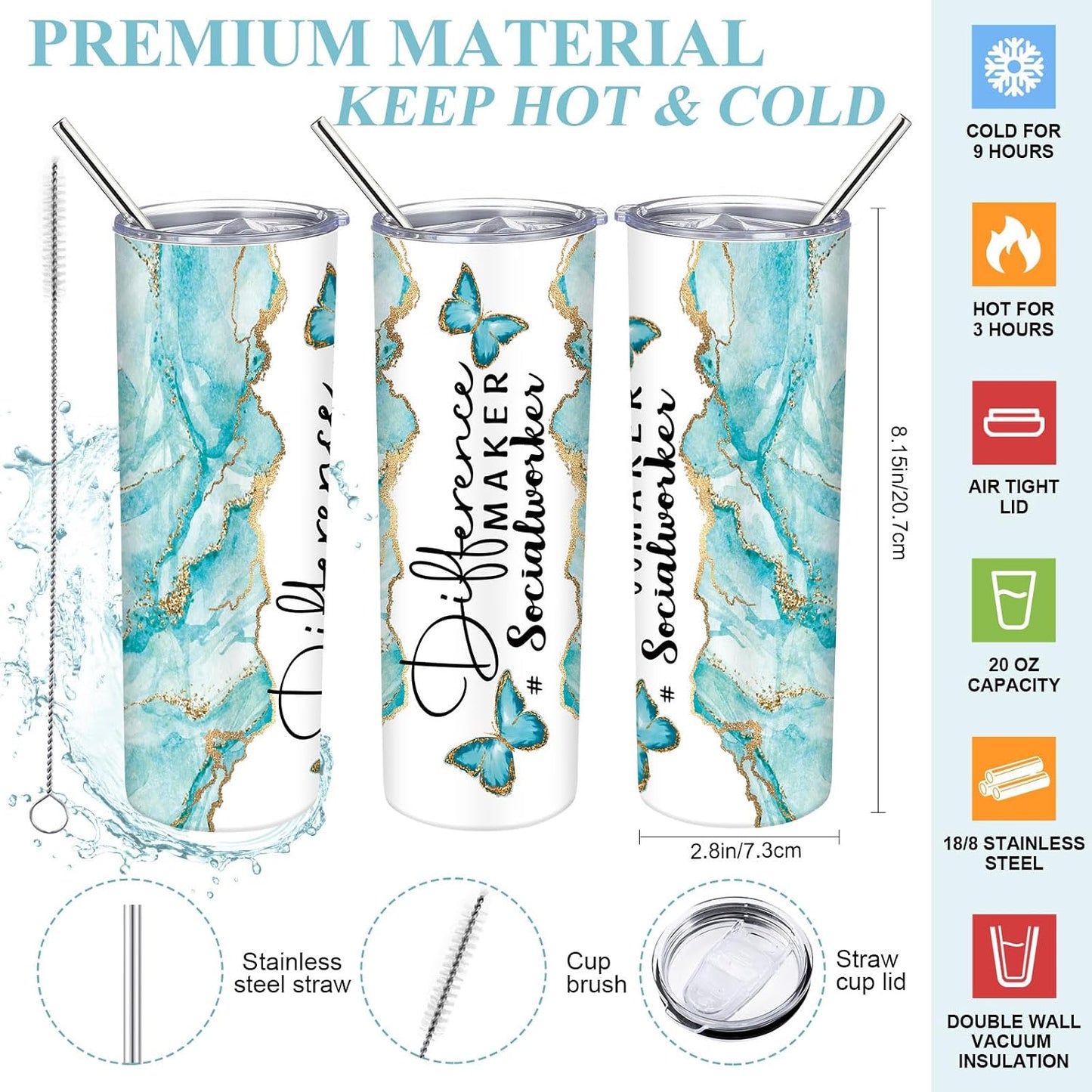 Juego bolso tote y taza 20oz con pajita para trabajadoras sociales