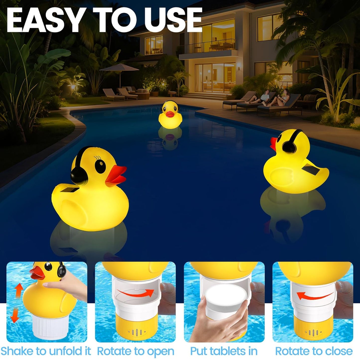 Flotador cloro piscina con luz ajustable amarillo