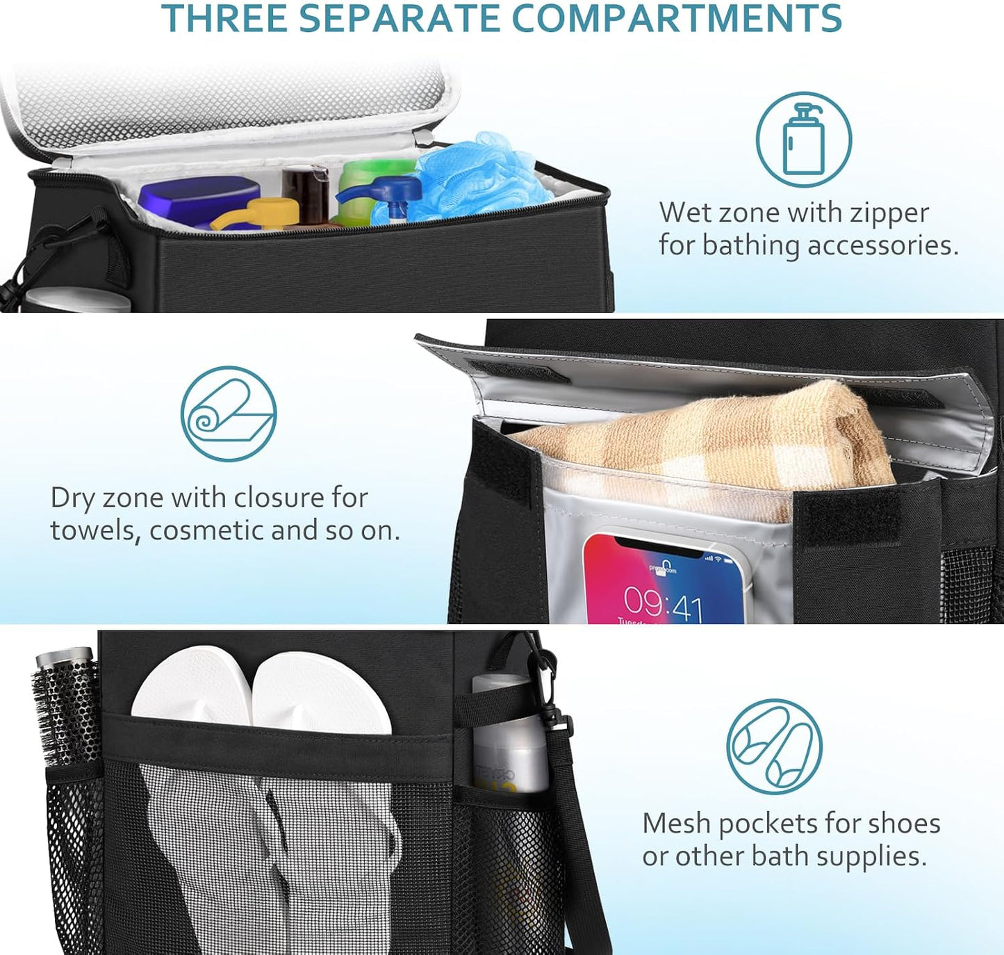Bolsa ducha portátil malla rápida con compartimento zapatos