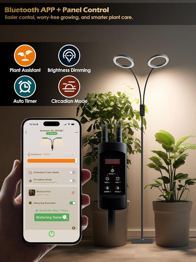 Luz de crecimiento LED 48W 2 cabezales temporizador ajustable