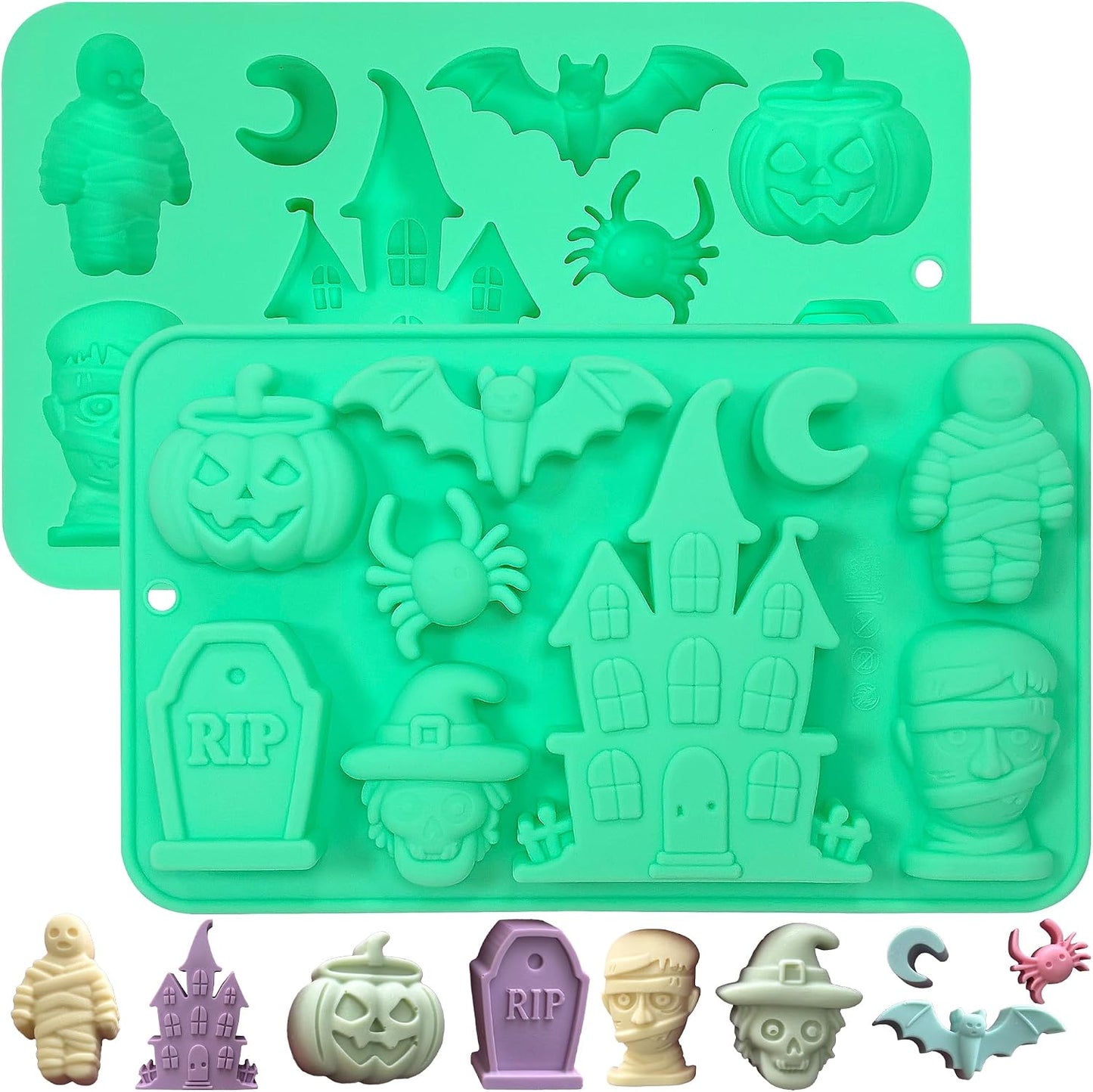 Molde silicona Halloween para gomitas castillo momia