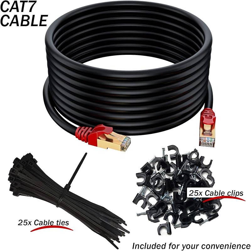 Cable Ethernet CAT7 impermeable 32.5pies SFTP 600MHz negro bridas