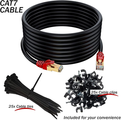 Cable Ethernet CAT7 impermeable 32.5pies SFTP 600MHz negro bridas
