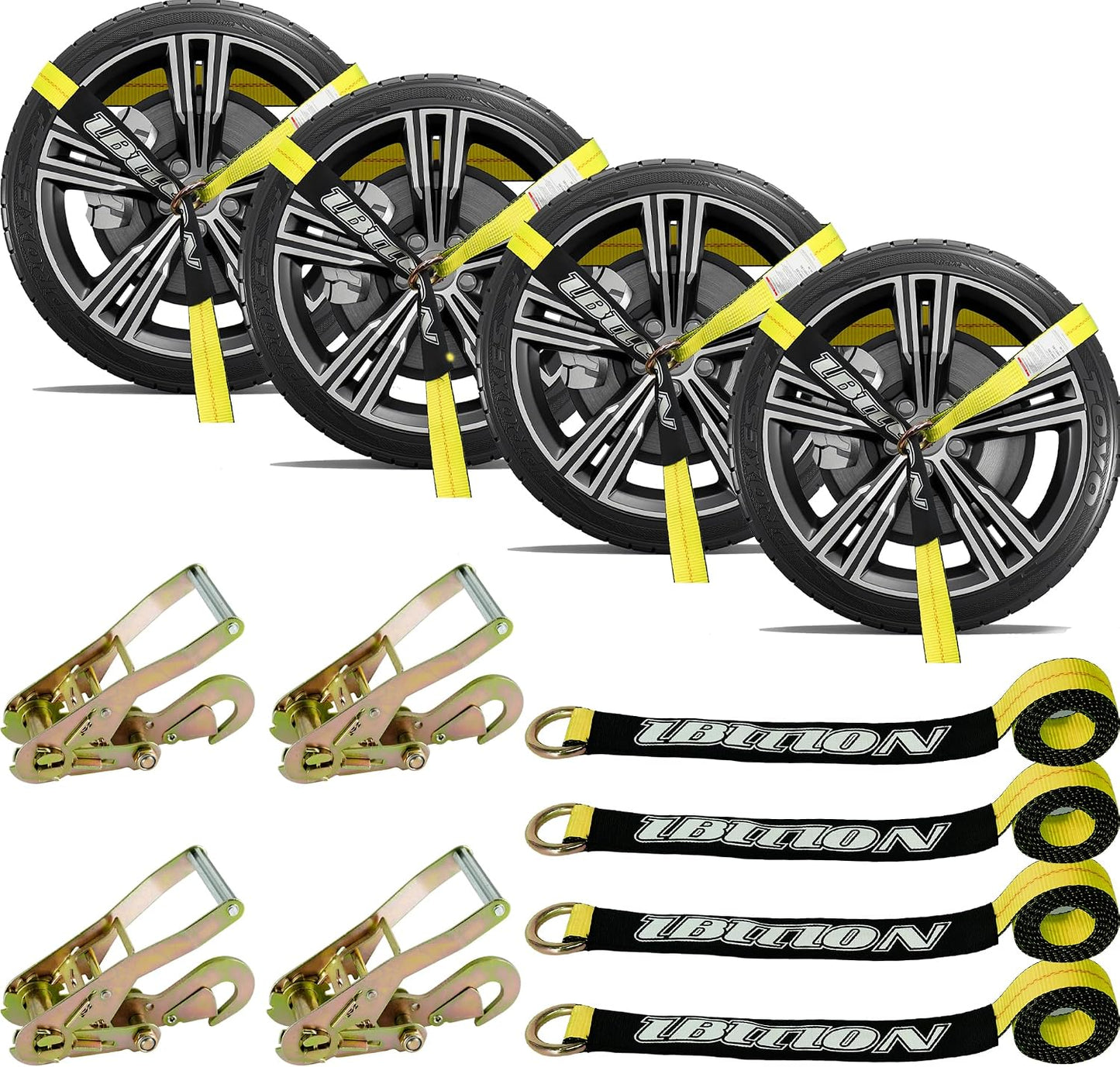 4 Correas Amarre Auto 2x96" 3300lb Ajustables