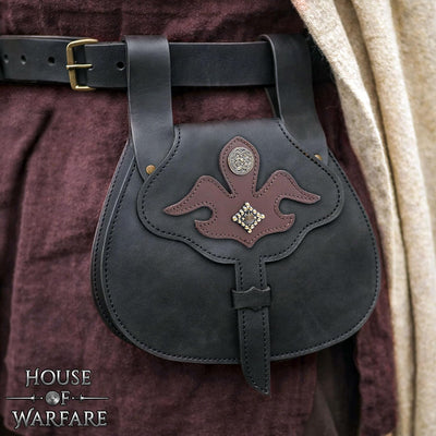 Riñonera piel vikinga hecha a mano para cosplay negro antirrobo