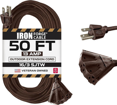 Cable extensión 50ft 16/3 SJTW 3 salidas marrón resistente