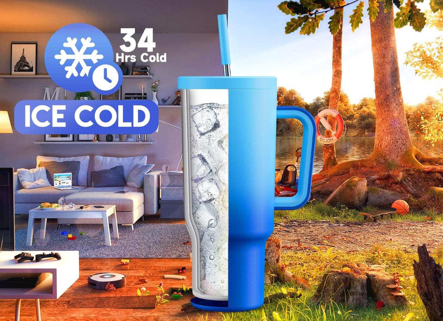 Vaso acero inox 40oz con tapa a prueba de fugas