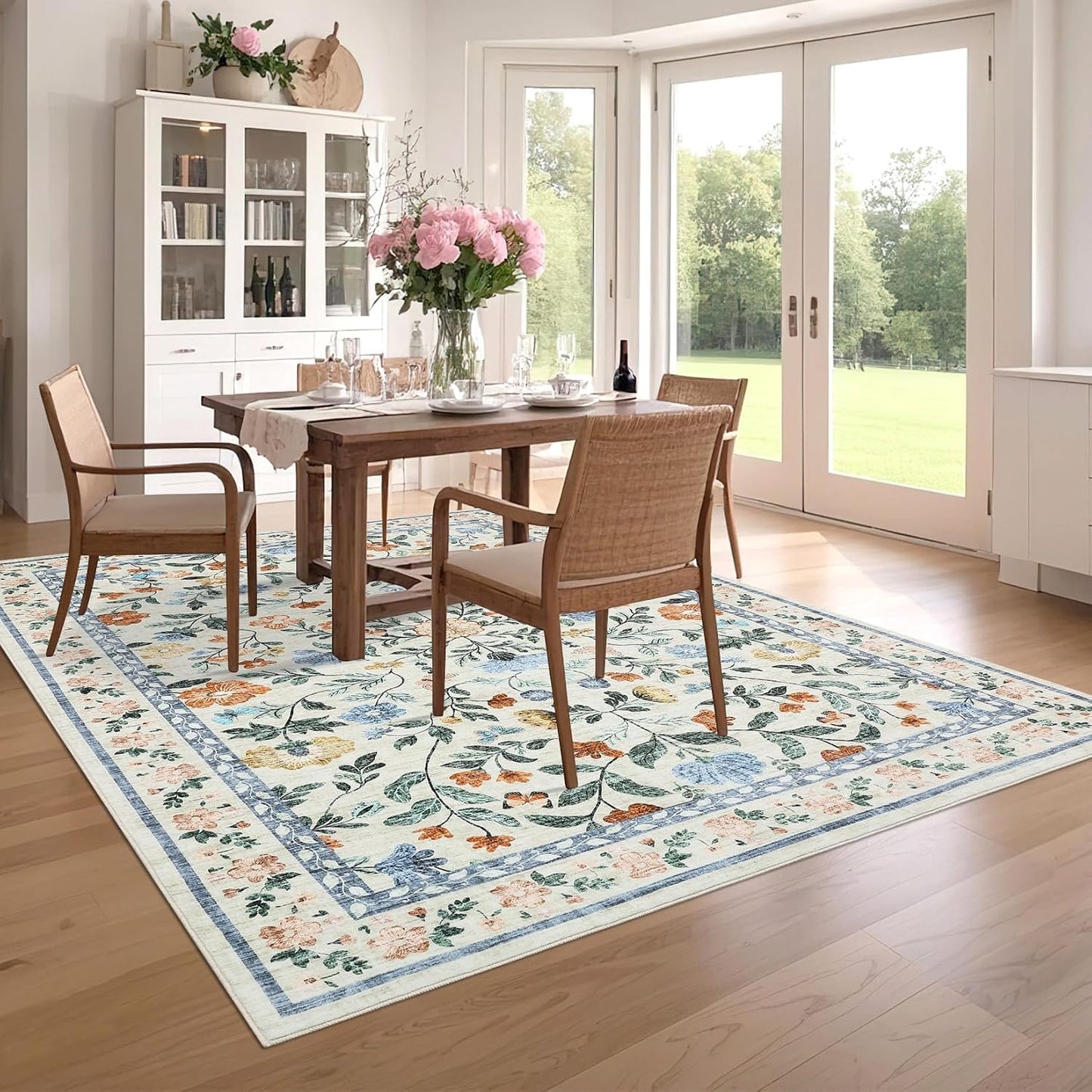 Alfombra floral lavable 4x6ft antiderrap dormitorio niños