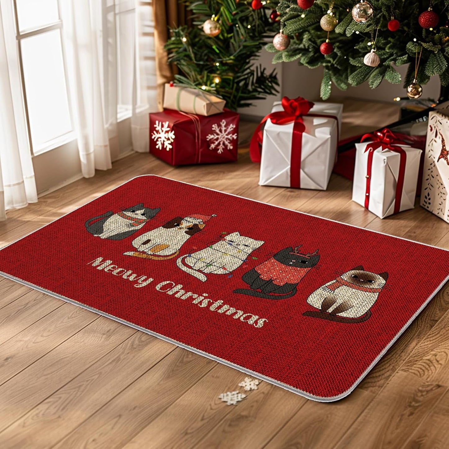 Tapete Navidad puerta exterior rojo 17x27pulg