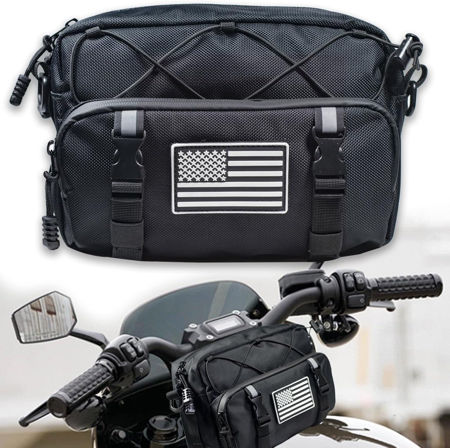 Bolsa manubrio moto resistente agua bandera americana 1680D