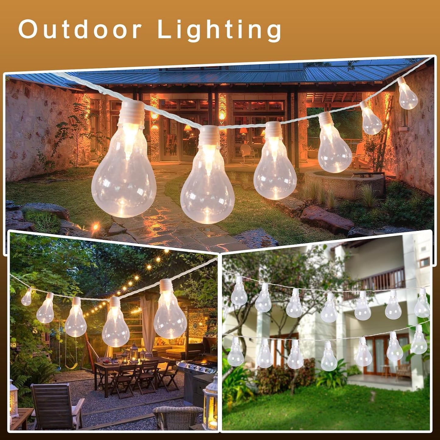 Guirnalda luces blancas impermeables 15ft patio jardín