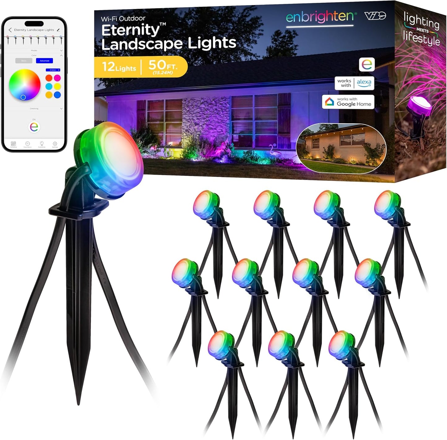 Luces jardín 50ft 12 LED RGBWIC impermeables Alexa