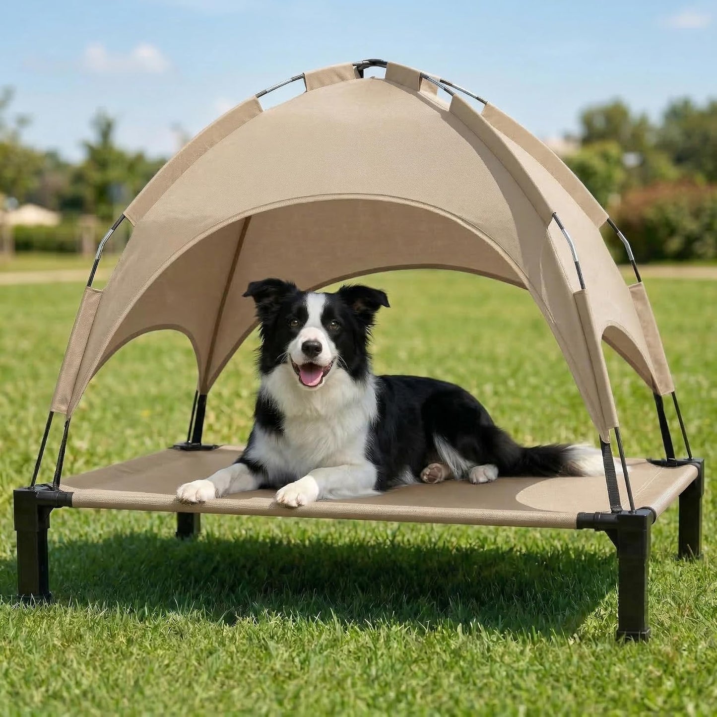 Cama elevada perro grande toldo malla transpirable