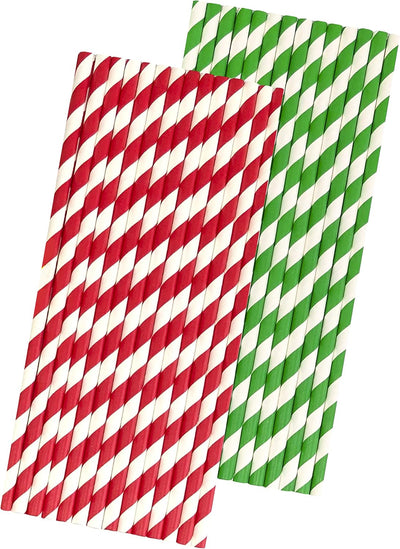 50 Pajitas Papel Navidad Rojo Blanco Verde Rayas