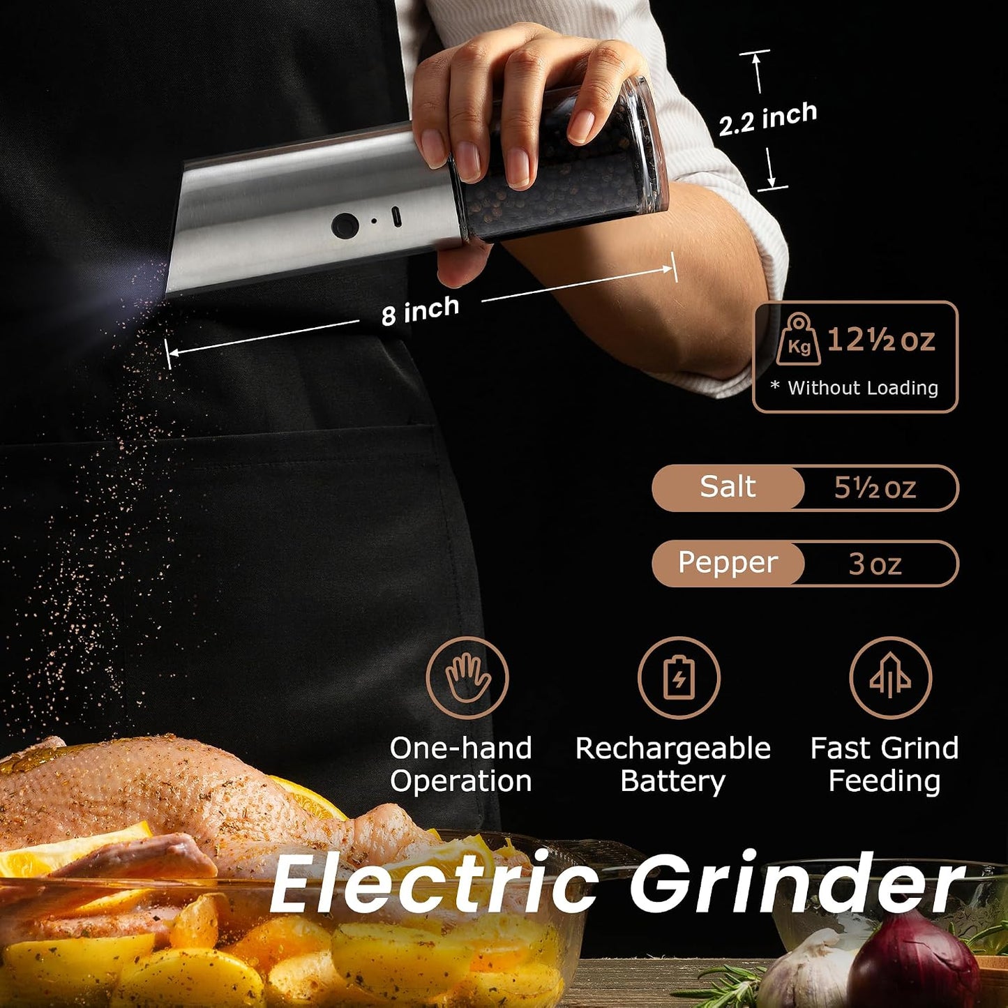 Juego molinillo sal y pimienta acero inox ajustable LED
