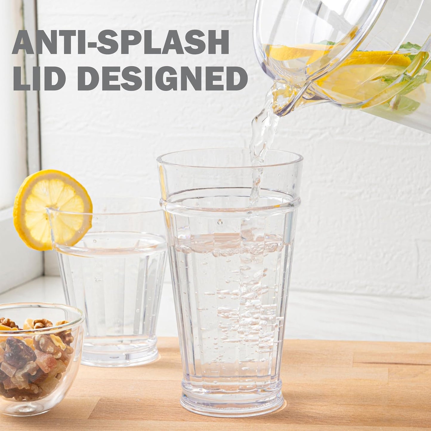Jarra agua transparente 64oz con tapa sin BPA ideal para fiesta