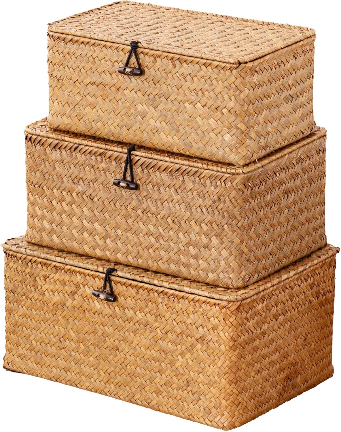 Cesta almacenamiento tapa set 3 cestas pasto marino natural