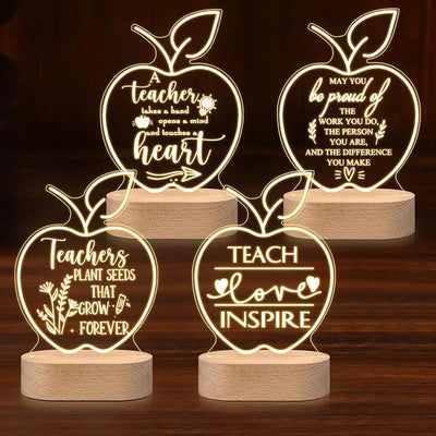 4 Pzas Luz Nocturna Acrílica Forma Manzana Led Regalo Maestros