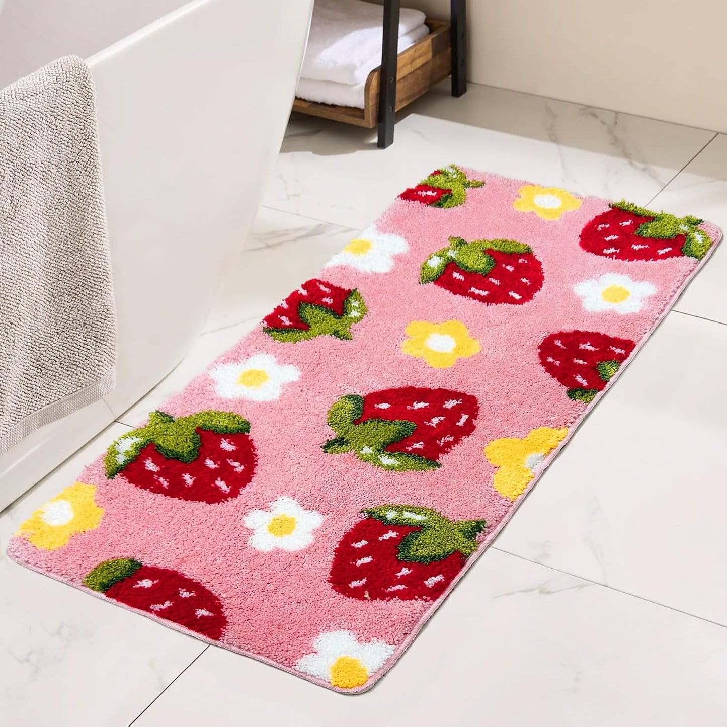 Alfombra baño fresa rosa microfibra 20x47pulg