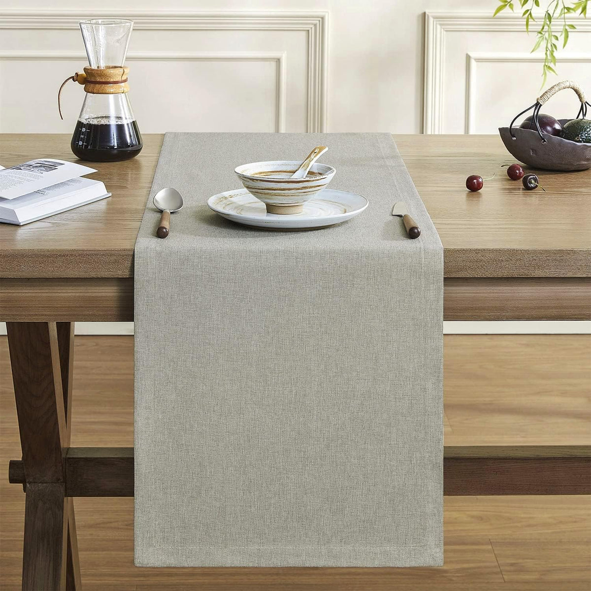 Camino mesa lino vintage gris 14x60pulg rústico granja