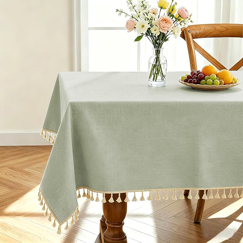 Mantel lino resistente sin arrugas con borlas 140x