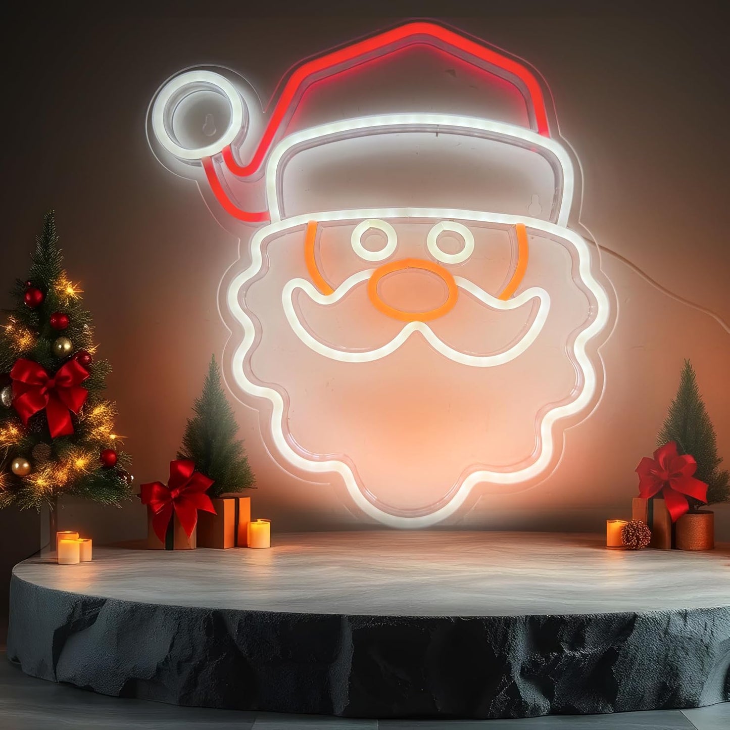 Letrero neón Papá Noel LED rojo y blanco con USB para bar