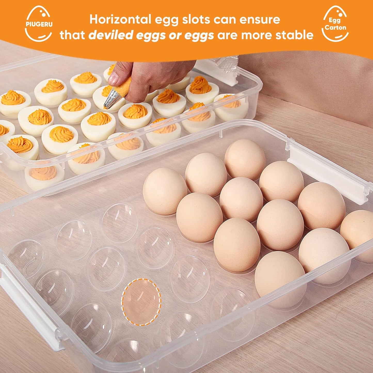 Recipientes huevos 2 bandejas plástico 48 huevos transparente