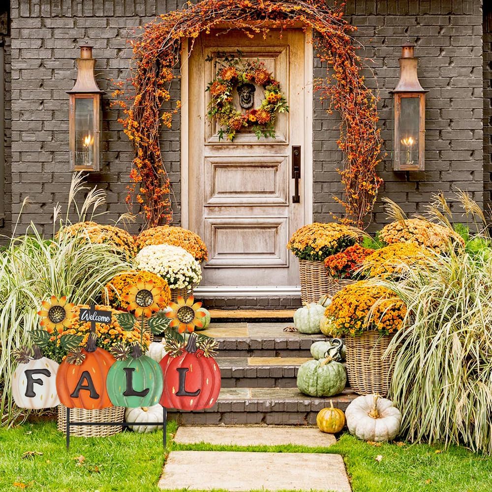 Letras de otoño con calabaza estacas decorativas jardín